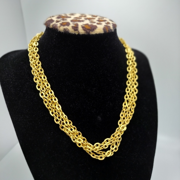 Vintage Matted Goldtone 4 Strand Necklace w/ hook clasp. - Picture 7 of 9